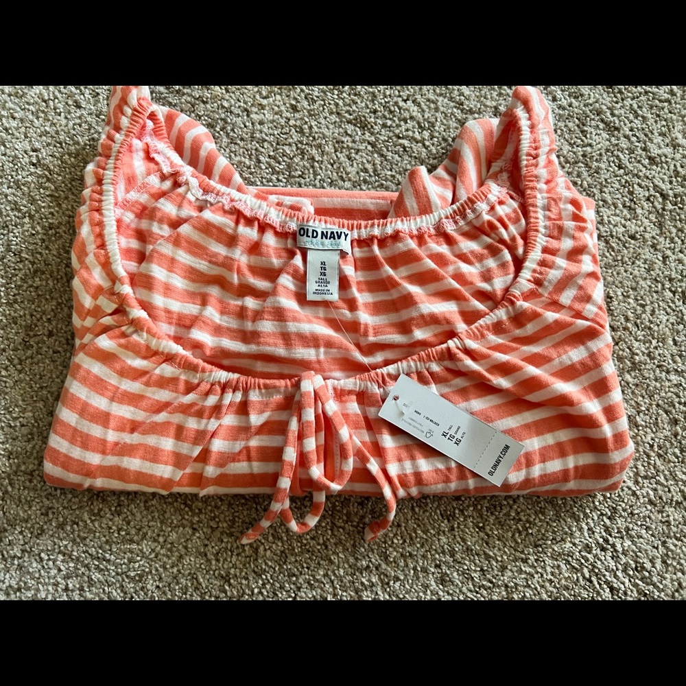 Old Navy Coral and White Striped Short Sleeve Tee